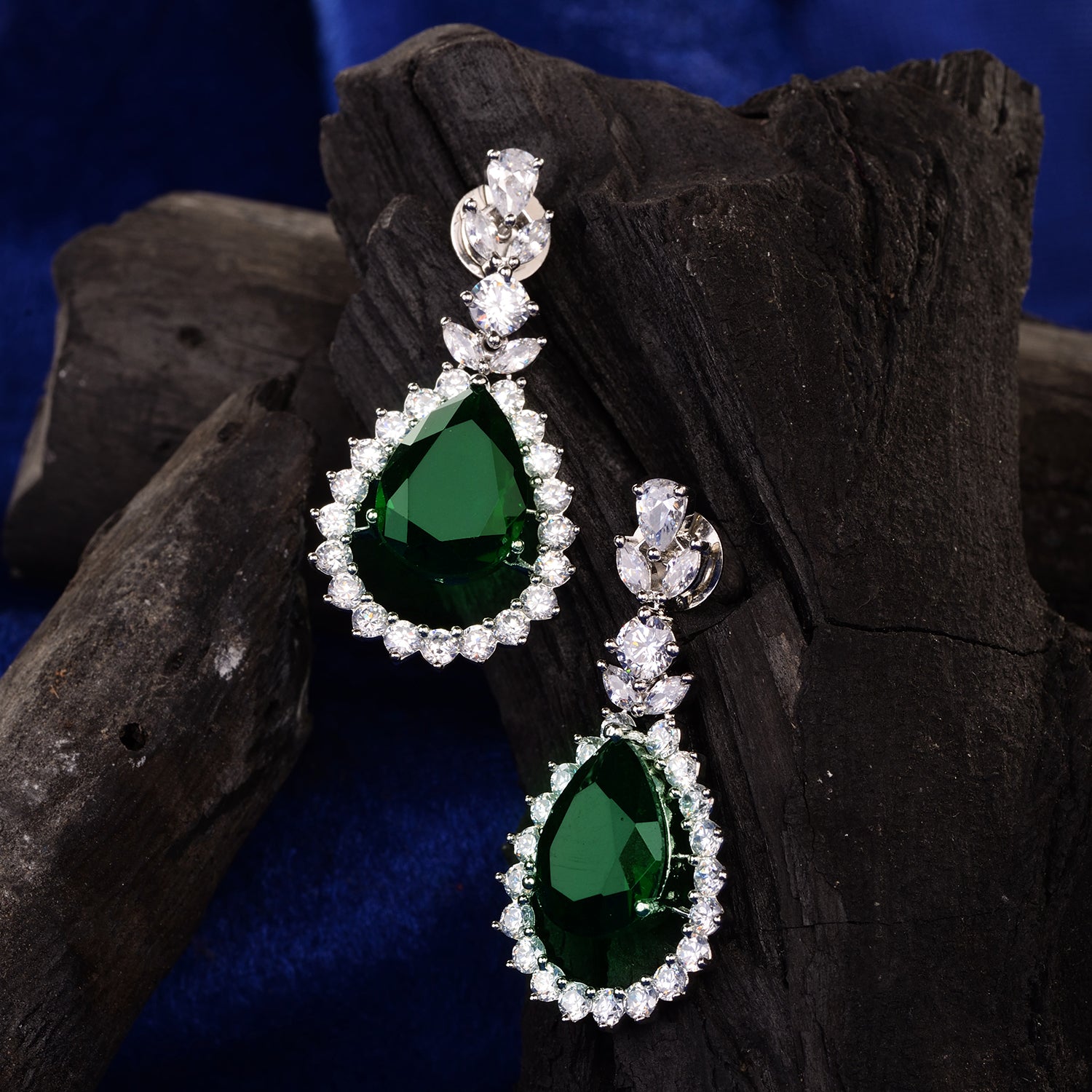 Silver Plated Green drop Earrings